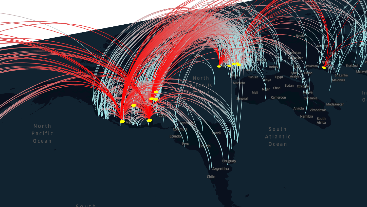 Map showing increased participation from Latin America during DH 2018 in Mexico City